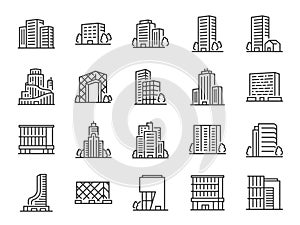 Building line icon set. Included icons as city  scape, architecture,ÃÂ dwelling, Skyscraper, structure and more. photo